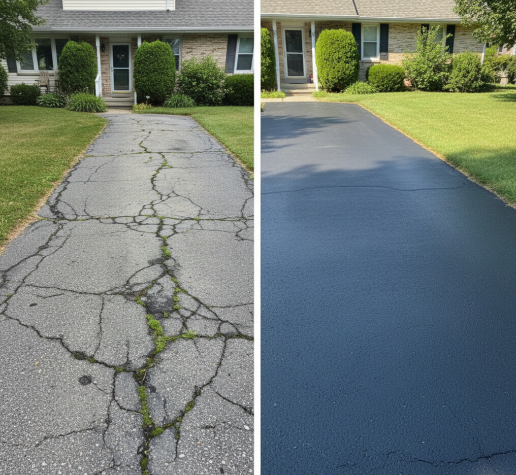 Driveway before - sealcoating